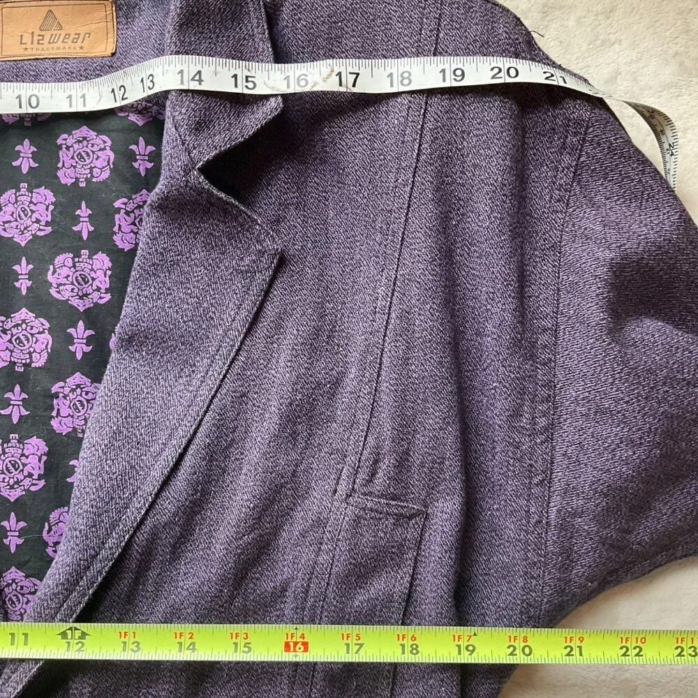 Vintage Liz Wear Women's Sz.Med-Large Cropped 90's Cotton Jacket purple Herringb - Picture 3 of 11